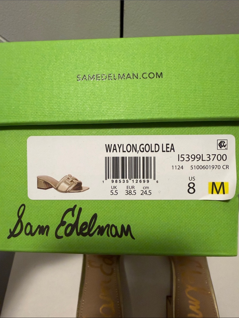 Sam Edelman Leather Gold Metallic Heeled Slide - Picture 5 of 5